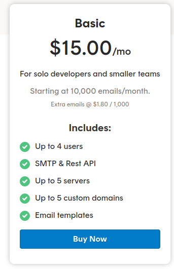 Screenshot of Postmark's Basic Plan pricing page.